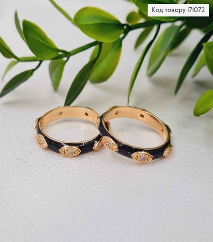 Кольцо с черной эмалью и мелкими камушками камнями, Xuping 18К. 171072 фото 1