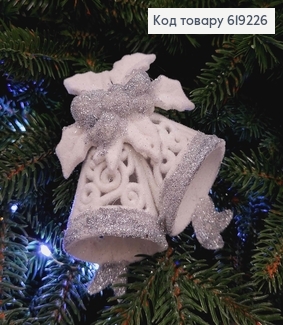 Новорічна фігура ДЗВОНИКИ, бархат, колір БІЛИЙ+СРІБЛО 8*9см, Україна 619226 фото