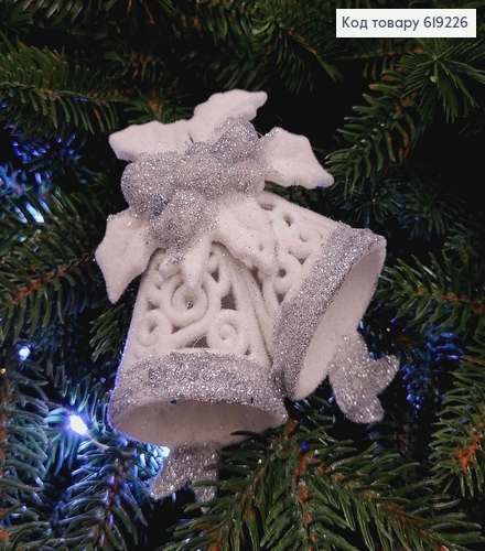 Новогодняя фигура Колокольчики, бархат, цвет БЕЛЫЙ+СЕРЕБРО 8*9см, Украина 619226 фото 1