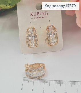 Серьги овальные, "Фантазия" украшены Блестящими камешками, 1,9см, итальянская застежка, XUPING 18K 117579 фото