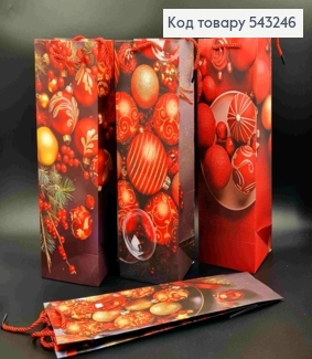 Пакет паперовий для пляшки з Новорічним принтом, 35*12*9см, в асортименті 543246 фото