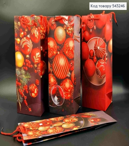 Пакет паперовий для пляшки з Новорічним принтом, 35*12*9см, в асортименті 543246 фото 1