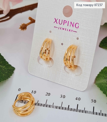 Серьги колечки ТРОЙНЫЕ, диаметр 1,4см, ширина 7мм XUPING 18K 117237 фото 1