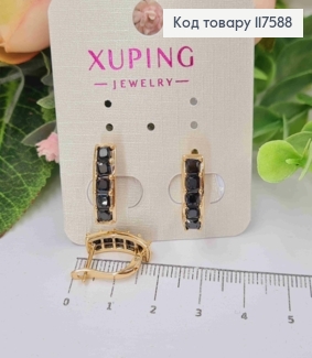 Серьги "Рассвет" с Черными камешками, 1,6см, английская застежка, XUPING 18K 117588 фото