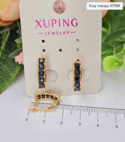 Серьги "Рассвет" с Черными камешками, 1,6см, английская застежка, XUPING 18K 117588 фото 1
