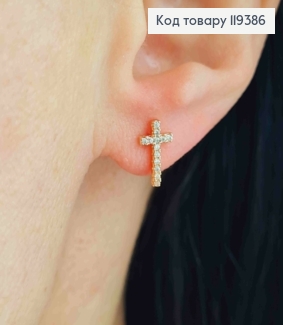 Серьги гвоздики "Крестики" украшены Блестящими камешками, 1*0,6см, Xuping 18К 119386 фото