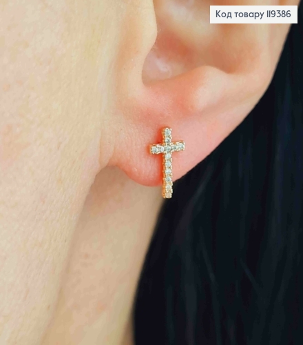 Серьги гвоздики "Крестики" украшены Блестящими камешками, 1*0,6см, Xuping 18К 119386 фото 1