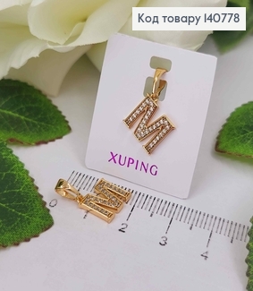 Кулон, Буква "М" в камінцях, 1см, Xuping 18K 140778 фото