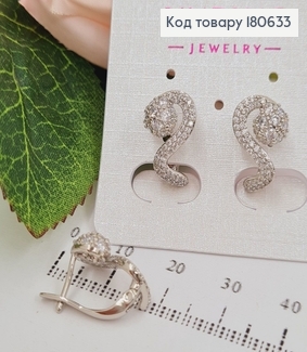 Серьги родированые, змеи в камнях 1,8*1см, с английской застежкой, Хuping 180633 фото