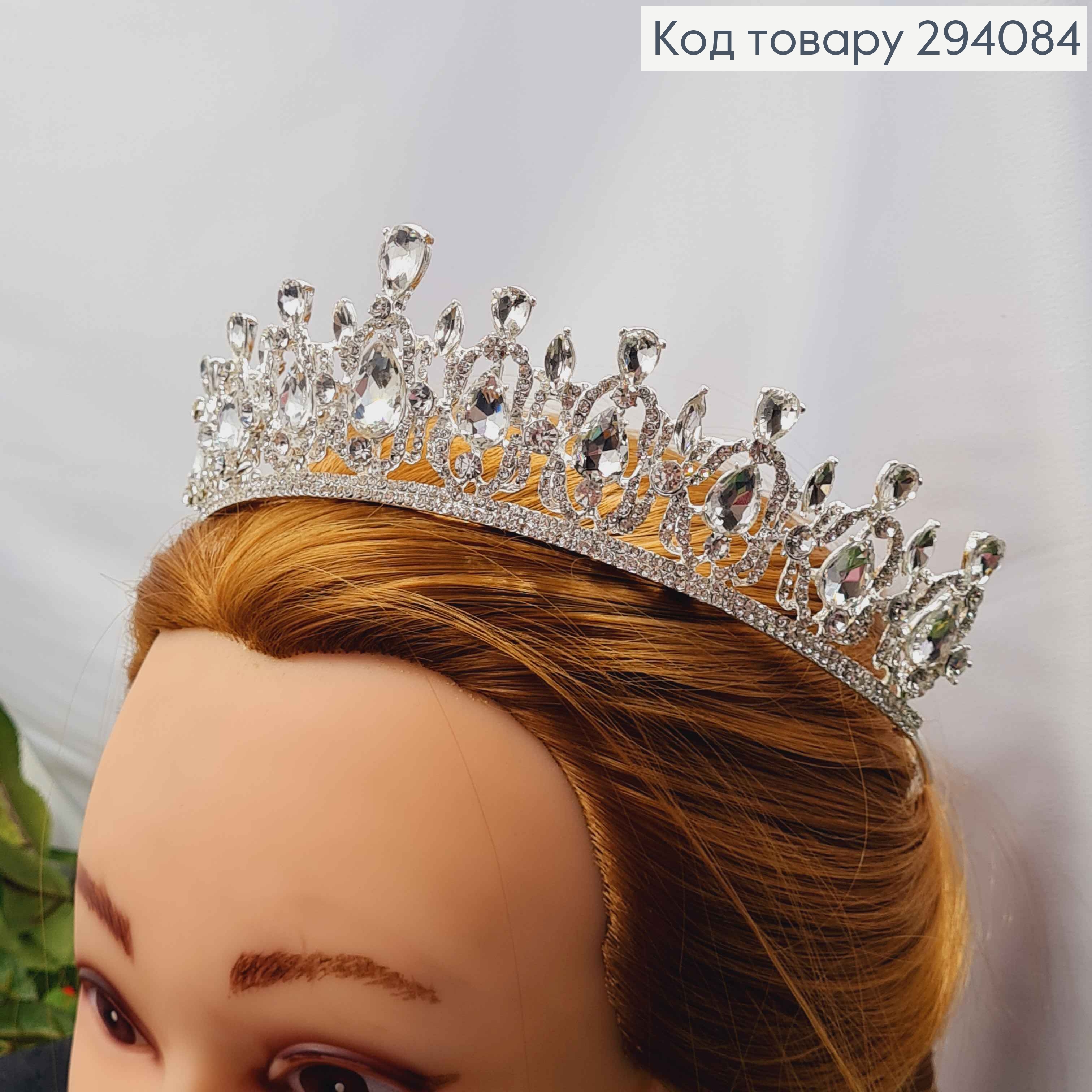 Диадема "ИЗЫСКАНАЯ" Тиара 4,2см, под серебро с белыми камешками, 5см на верхушке 294084 фото 3