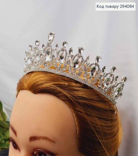 Диадема "ИЗЫСКАНАЯ" Тиара 4,2см, под серебро с белыми камешками, 5см на верхушке 294084 фото 3