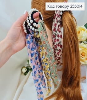 Резинка - твилли 5см жемчуг  с платком 30см   Цветочек в асс. 255014 фото