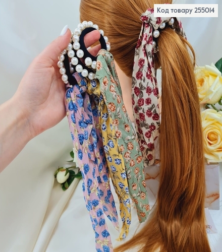 Резинка - твилли 5см жемчуг  с платком 30см   Цветочек в асс. 255014 фото 1