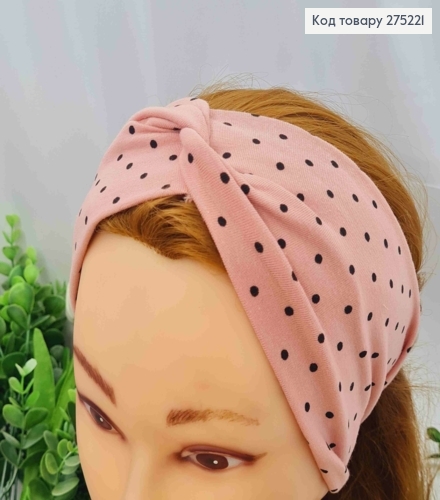 Пов'язка чалма, трикотаж дитяча, РОЖЕВА  ПУДРА в горошок, 38*9см, ручна робота, Україна 275221 фото 1
