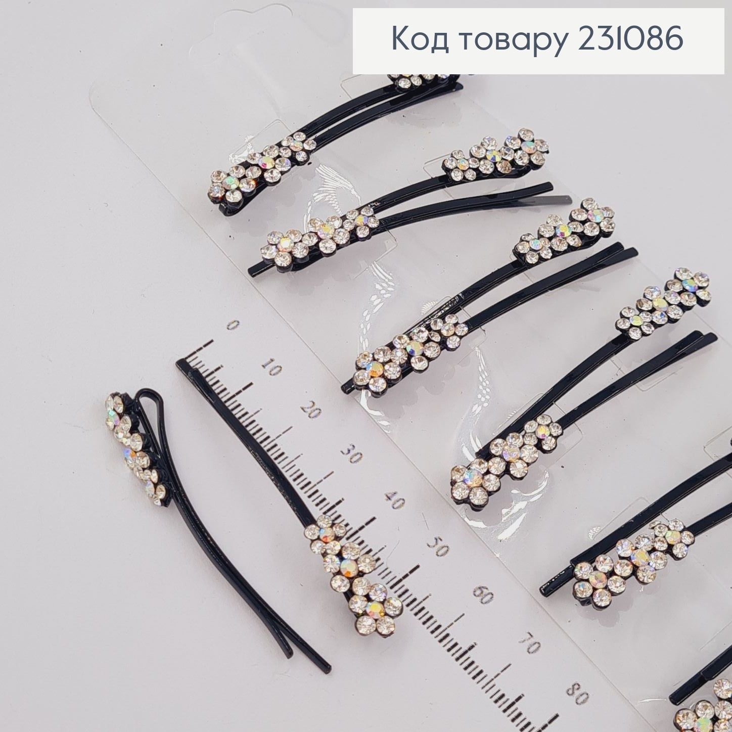 Невидимка металл 6,3 см черная с цветами 2 шт / уп цена за уп. 231086 фото 2