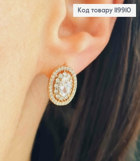 Серьги "Блеск Солнца" украшены Блестящими камешками, 1,3см, англ застежка, XUPING 18K 119910 фото
