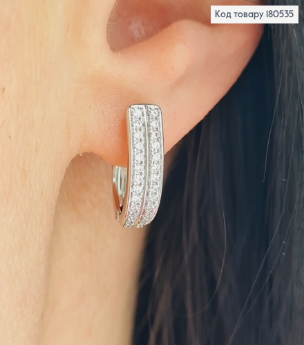 Серьги родированые Деловые в камнях , английская застежка 1,8*0,5см Xuping 180535 фото 3