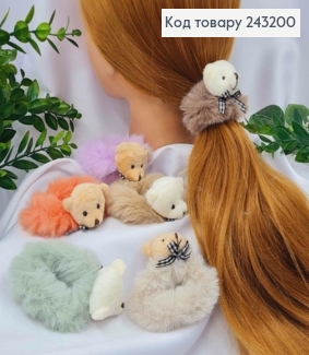 Резинка пушок "Ведмежа", діаметр 7см, Ведмежа 3,5см, Яскравих кольорів в асортименті 243200 фото
