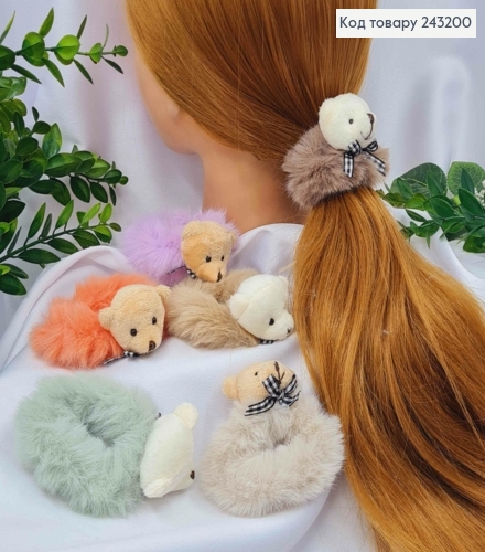 Резинка пушок "Ведмежа", діаметр 7см, Ведмежа 3,5см, Яскравих кольорів в асортименті 243200 фото 1