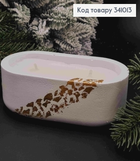 Cвічка стакан на два гноти (гіпс), Білого кольору з Золотом, 80*160*50мм, 20год/гор., YUNIOR CANDLE 341013 фото