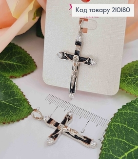 Крестик родованный, с распятием, с черной эмалью и камешками, 3*2см Xuping 210180 фото