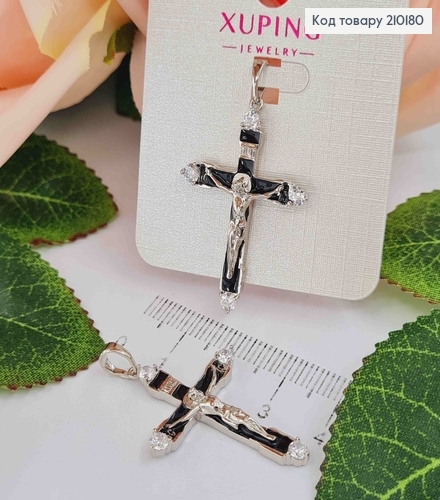 Крестик родованный, с распятием, с черной эмалью и камешками, 3*2см Xuping 210180 фото 1