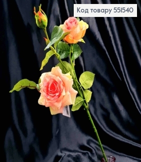 Искусственная веточка Розы, НЕЖНО-РОЖЕВОГО цвета, 2цветка, 2бутона на металл. стержни, высота 51см 551540 фото