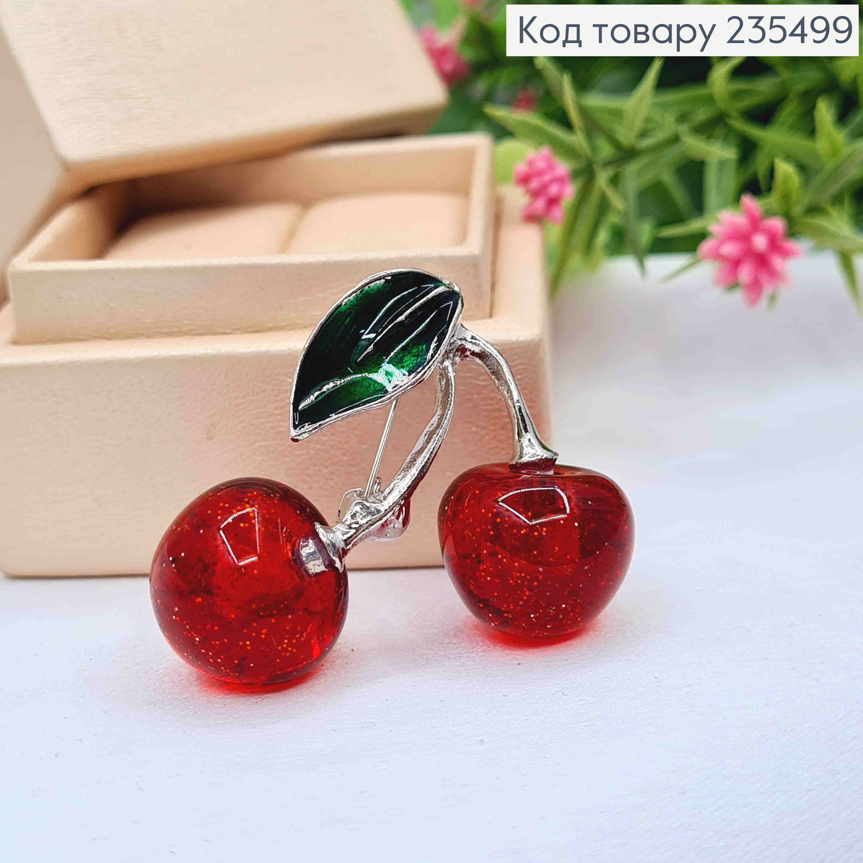 Брошка метал, "Вишеньки-Черешеньки", 4*4см, Срібного кольору 235499 фото 2