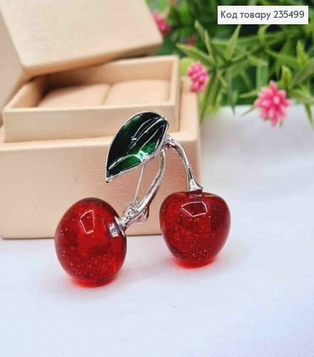 Брошка метал, "Вишеньки-Черешеньки", 4*4см, Срібного кольору 235499 фото 2