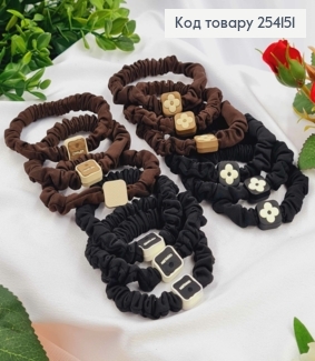 Резинка-жатка  атласна  5см "Квадратик  Chalen" коричнево-чорні, запаковані по 12шт 254151 фото