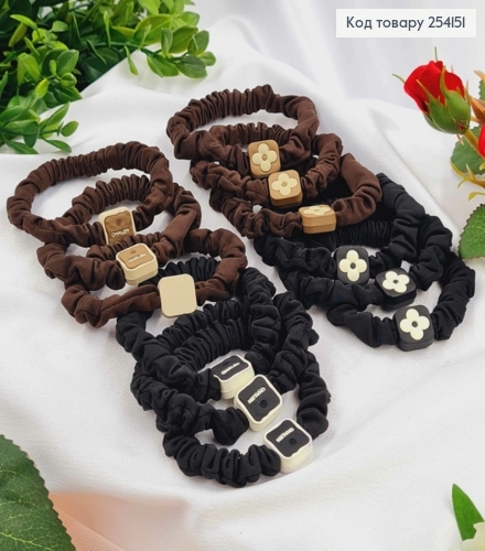 Резинка-жатка  атласна  5см "Квадратик  Chalen" коричнево-чорні, запаковані по 12шт 254151 фото 1