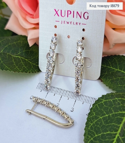 Сережки родованные, Стрела, Линия из камешков, 3,3см, англ. застежка, Xuping 181179 фото 1