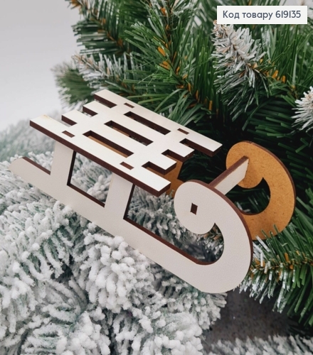 Игрушка на елку деревянная Санки, 15*6*4см, Украина 619135 фото 1