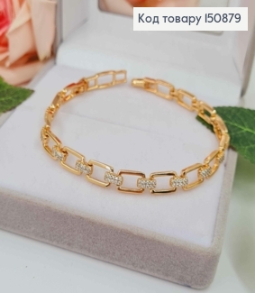 Браслет плетеный прямоугольными пластинками с перепонками в камешках, 17+2см, Xuping 18К. 150879 фото