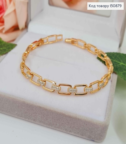 Браслет плетеный прямоугольными пластинками с перепонками в камешках, 17+2см, Xuping 18К. 150879 фото 1