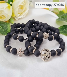 Браслет из черных шариков и серебряной брошью в асс. 274050 фото
