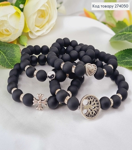 Браслет из черных шариков и серебряной брошью в асс. 274050 фото 1