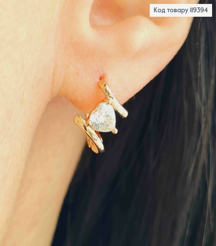 Серьги с камнем в виде "Сердца", 1,2см, английская застежка, Xuping 18К 119394 фото 1