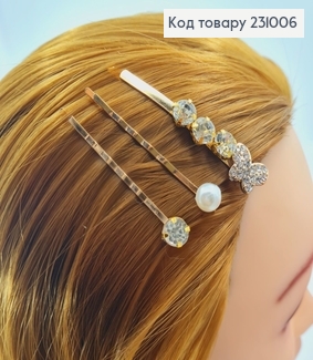 Заколка невидимка металл золото Бабочка  6 см 3 шт / уп. цена за уп. 231006 фото