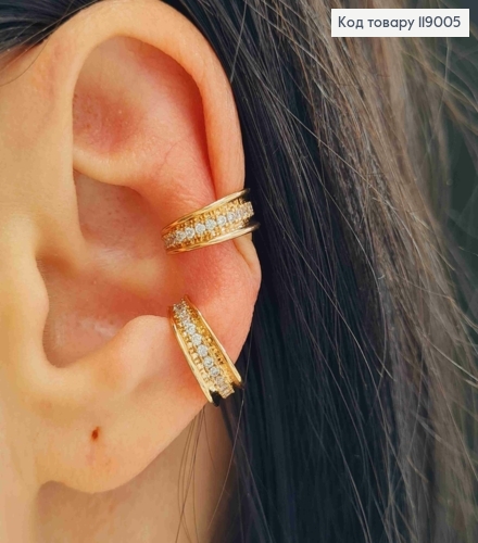 Серьги кафы на хрящик уха украшены Блестящими камешками в один ряды, ширина 0,5см, XUPING 18K 119005 фото 1