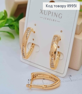 Серьги "Стрели" широкие с Блестящими камешками, шир 4мм, длина 2,1см, английская застежка, Xuping 18K 119951 фото