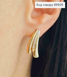 Серьги "Вись" украшены камешками в один ряд, 2см, англ застежка, XUPING 18K 119909 фото