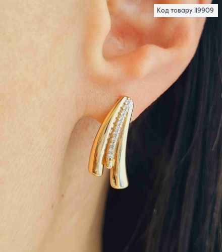 Серьги "Вись" украшены камешками в один ряд, 2см, англ застежка, XUPING 18K 119909 фото 1