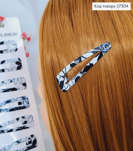 Заколки Тик-так 5.5 см, чёрно-белые лилии, 10 шт/уп. 273134 фото 2