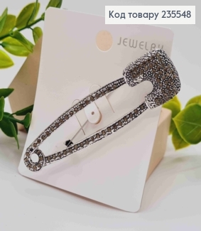 Брошь "Шпилька" украшена Блестящими камешками, Серебряного цвета, 7,6*1,9см 235548 фото