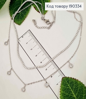 Цепочка родовая, комбинированное плетение, с цирконием, двойная, дл. 32,5+4см, Xuping 190334 фото