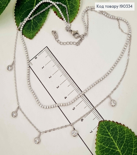 Цепочка родовая, комбинированное плетение, с цирконием, двойная, дл. 32,5+4см, Xuping 190334 фото 1