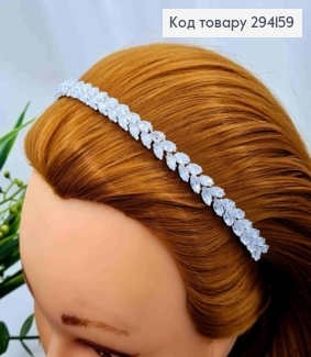 Обруч металл, "диадема", украшенный Блестящими камешками (с голубым оттенком), 1см 294159 фото
