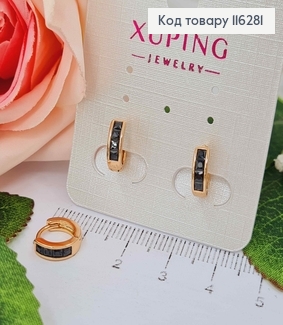 Серьги кольца 1см, с квадратными черными камешками, Xuping 18K 116281 фото