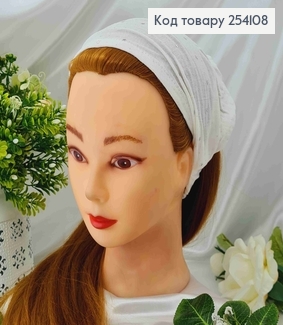 Повязка-платок на резинке, (натур. ткань) Белого цвета с камнями-звездочками.(ручная работа) 254108 фото